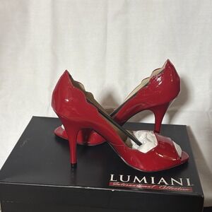 Lumiani  Pump Heels  Jackie Red Patent‎ Leather Women's 8.5 B Medium Open Toe